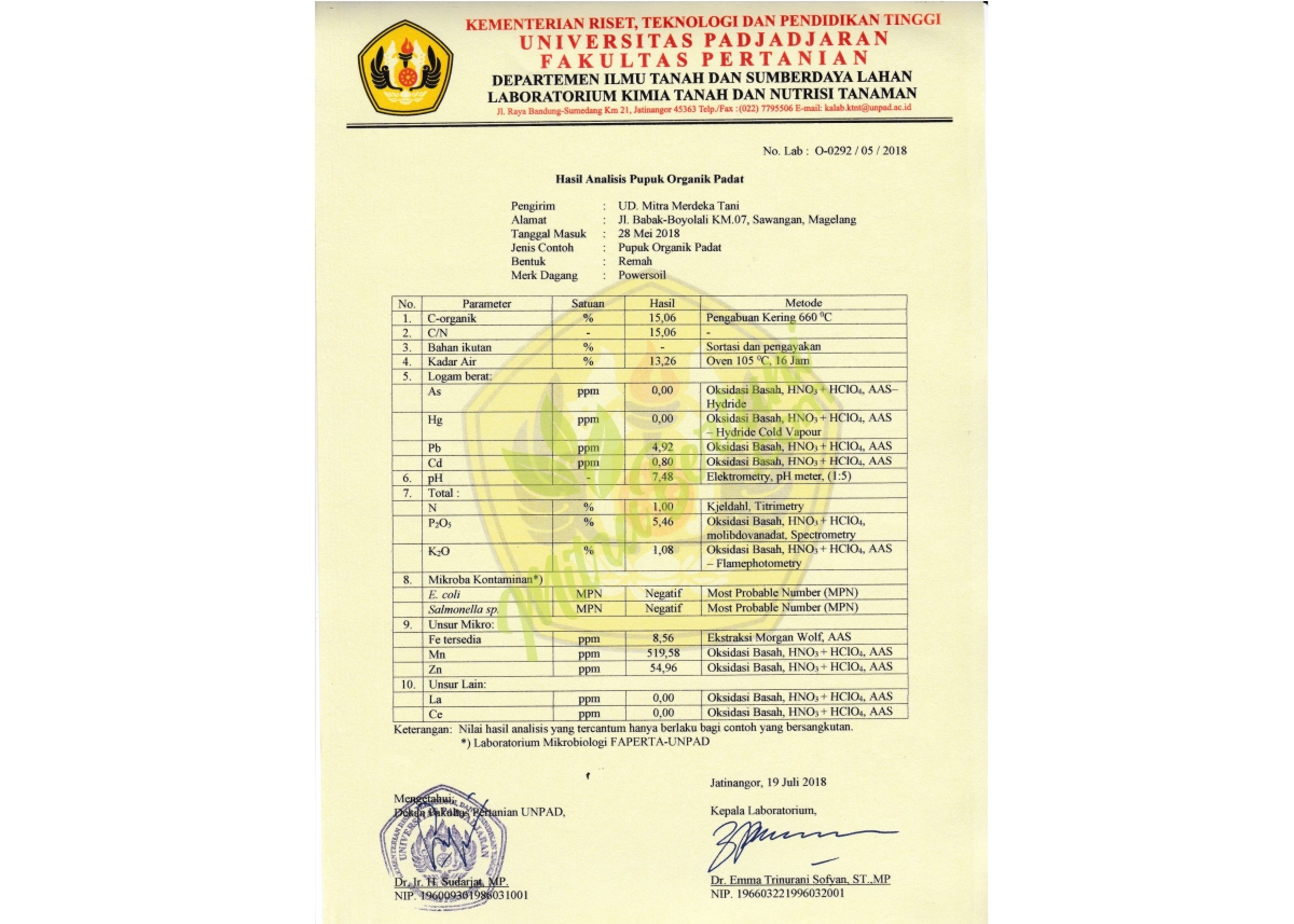 Hasil lab kandungan hara POWERSOIL