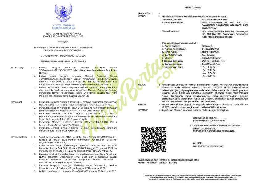 SK Kementan VITARON : 01.02.2022.554